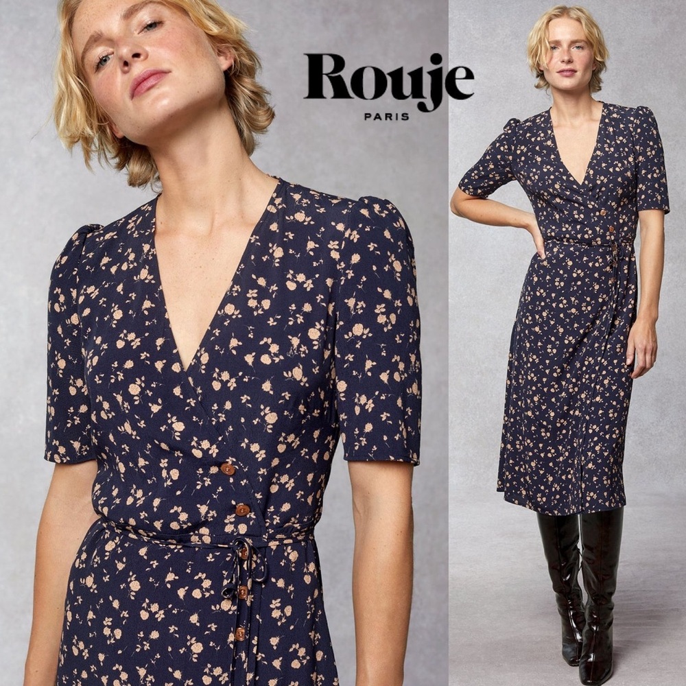 Rouje Gabin wrap midi dress, navy, FR 40